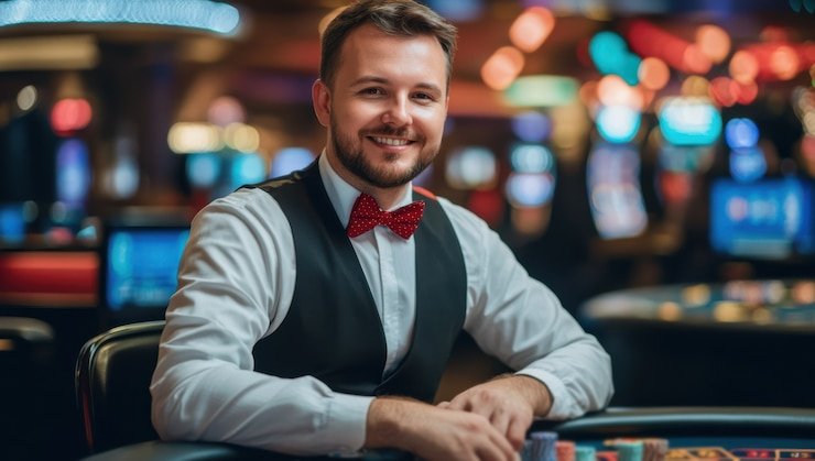 Live dealer studio with multi-camera setup and professional gaming table
